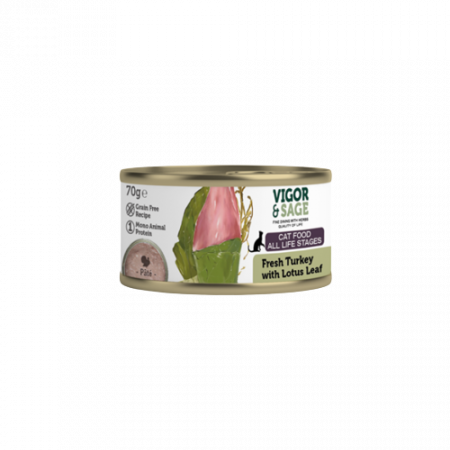 Vigor & Sage PÂTEE pour chat Lotus Leaf & Fresh Turkey - 70g