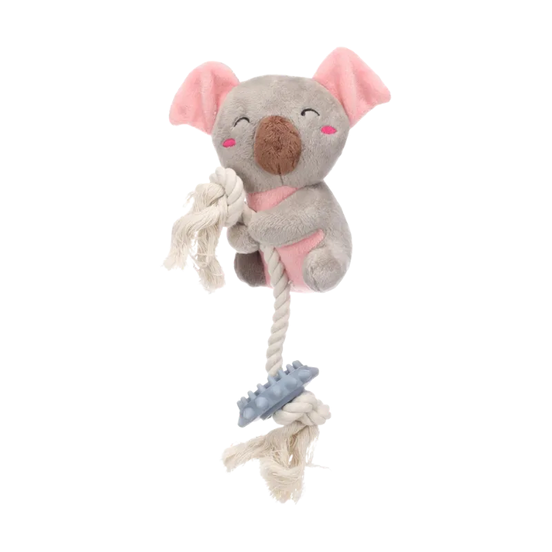 Jouet chiot Didi Koala avec corde Flamingo – Peluche et anneau dentition gris